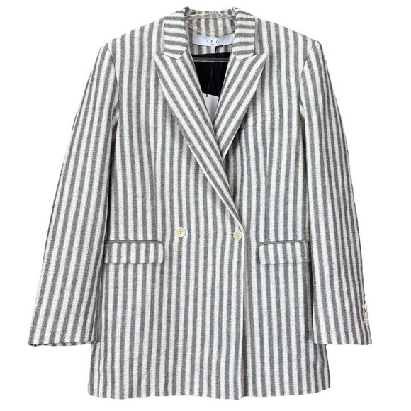 New IRO Ollan Tweed Knit Striped Buttoned Blazer Jacket Ecru Cream Size 36 US 4 - Picture 2 of 11
